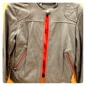 Grey leather jacket with red interior